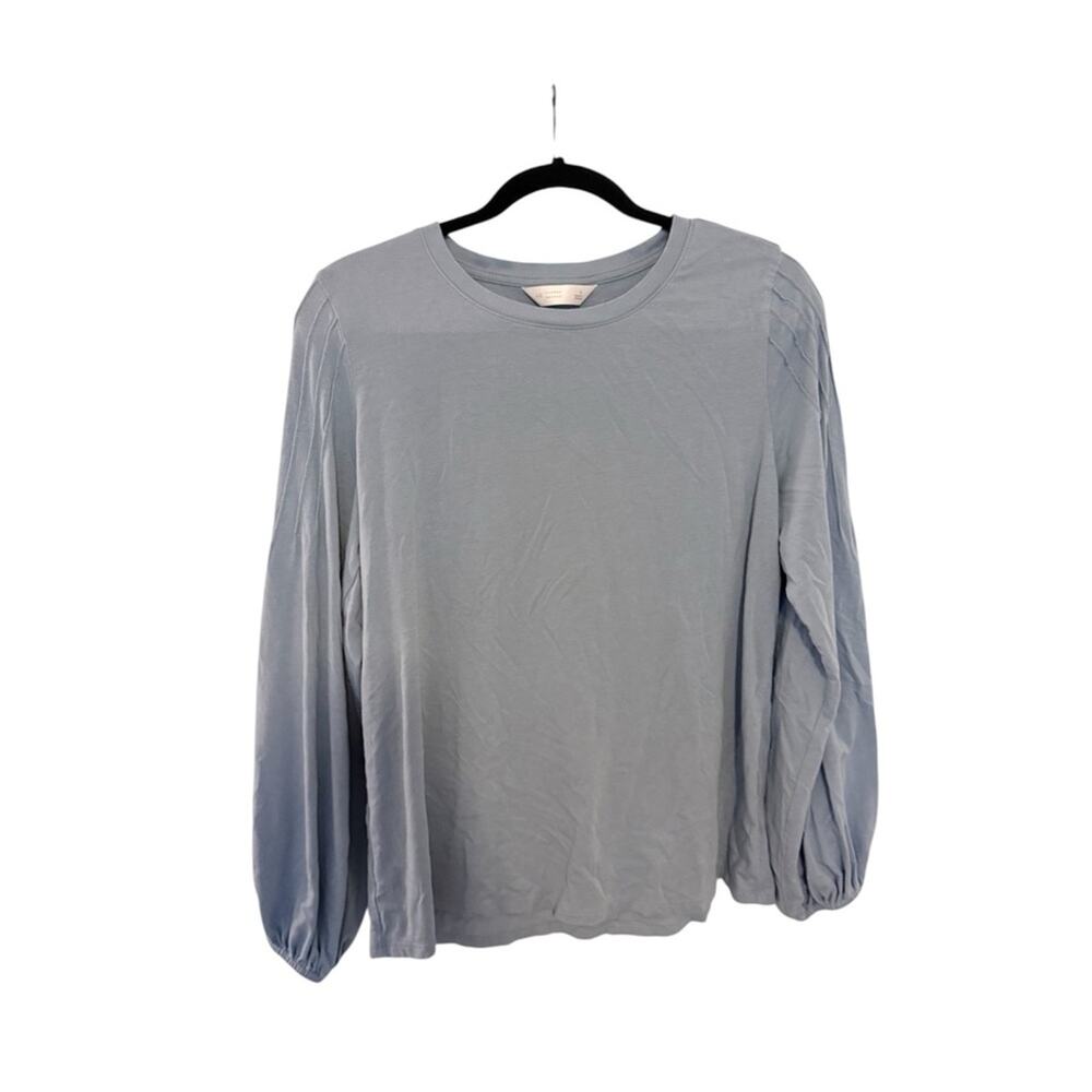 LC Lauren Conrad Light Blue Pintuck Detailing Long Sleeve Knit Top Size Large